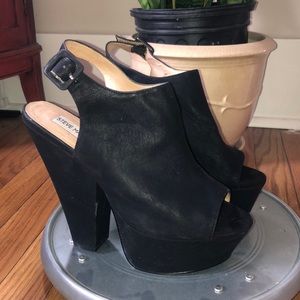 Black platform heeled sandals